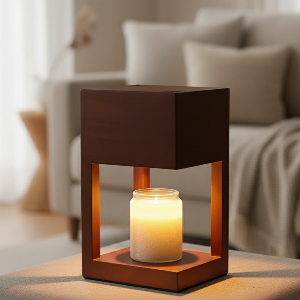 Lámpara Calentadora de Velas de Madera Escandinava - Luz Ambiental de Doble Propósito