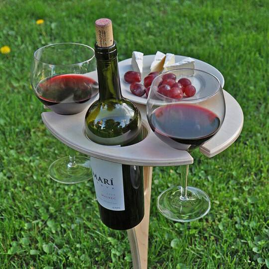 Mesa de Picnic de Madera Plegable con Soporte para Copas de Vino