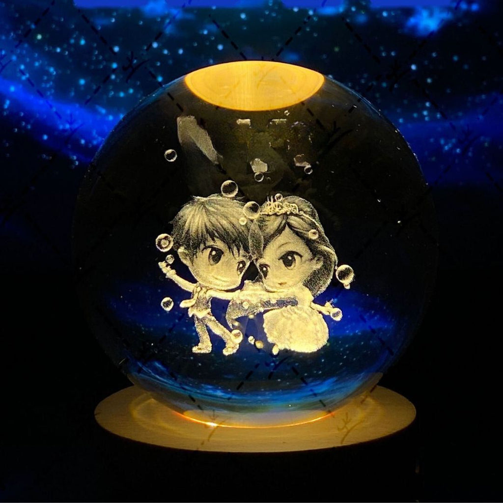 Bola de Cristal Iluminada de Luna con Base de Madera