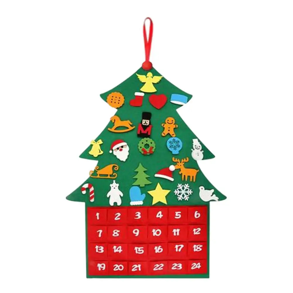 Calendario de Adviento de Árbol de Navidad de Fieltro con 24 Bolsillos y Patrones de Dibujos Animados – Decoración Festiva para Contar los Días hasta Navidad
