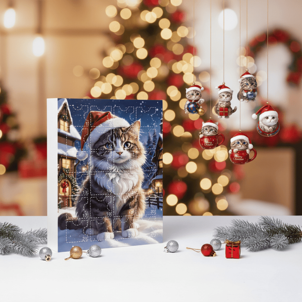Calendario de Adviento Vintage para Amantes de los Gatos en Navidad
