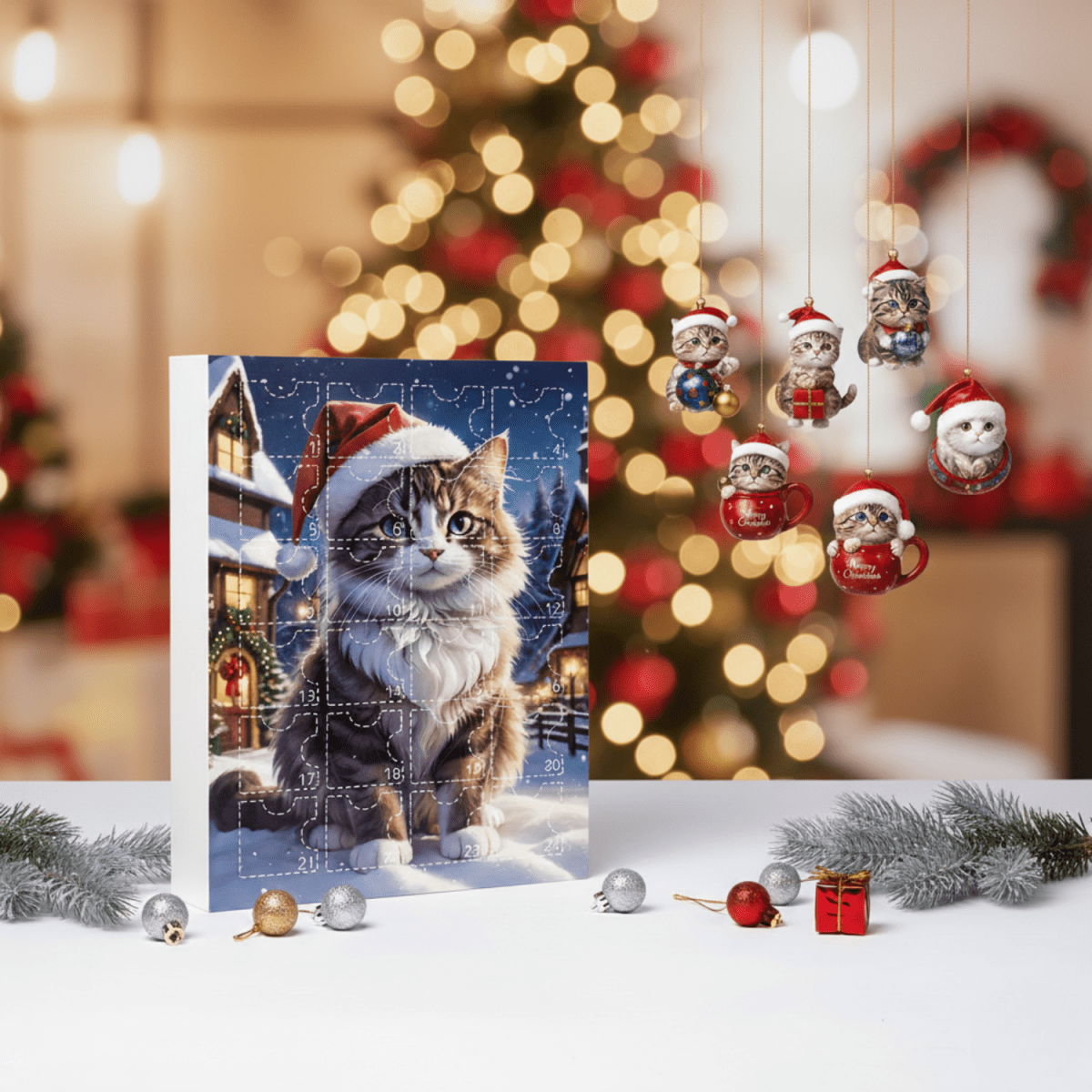 Calendario de Adviento Vintage para Amantes de los Gatos en Navidad