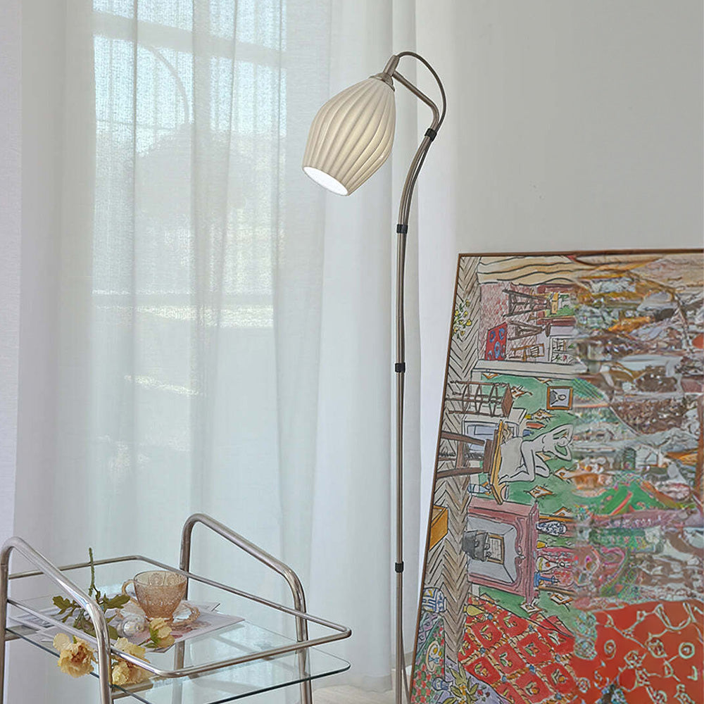 Lámpara de Pie de Cerámica Vintage con Estrías - Iluminación Única para la Sala de Estar