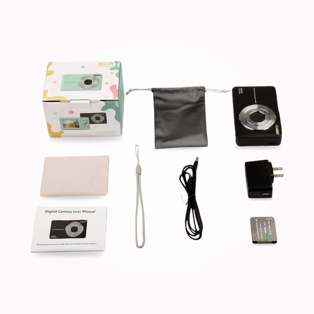 Cámara Digital Vintage 1080p – Ligera Cámara Portátil con Ajuste Automático de Brillo