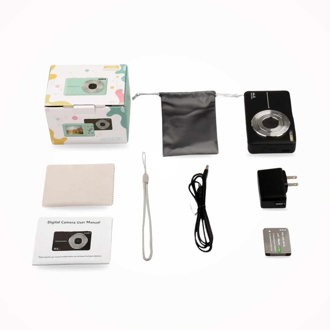 Cámara Digital Vintage 1080p – Ligera Cámara Portátil con Ajuste Automático de Brillo