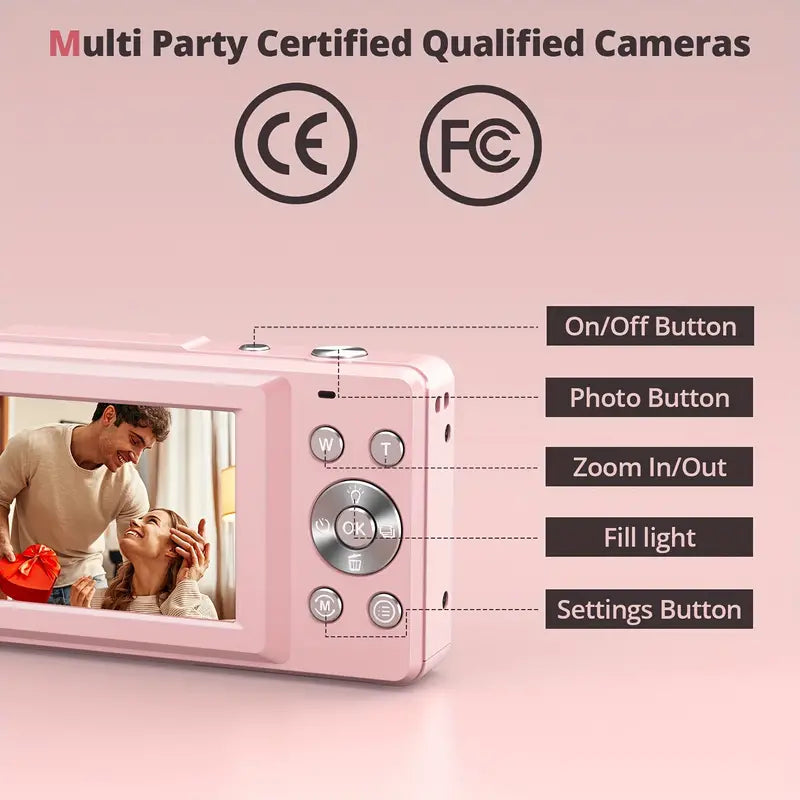 Cámara Digital Vintage 1080p – Ligera Cámara Portátil con Ajuste Automático de Brillo