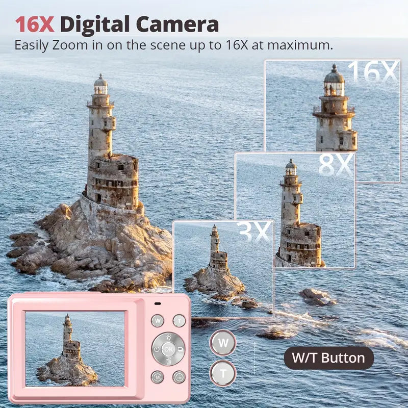 Cámara Digital Vintage 1080p – Ligera Cámara Portátil con Ajuste Automático de Brillo