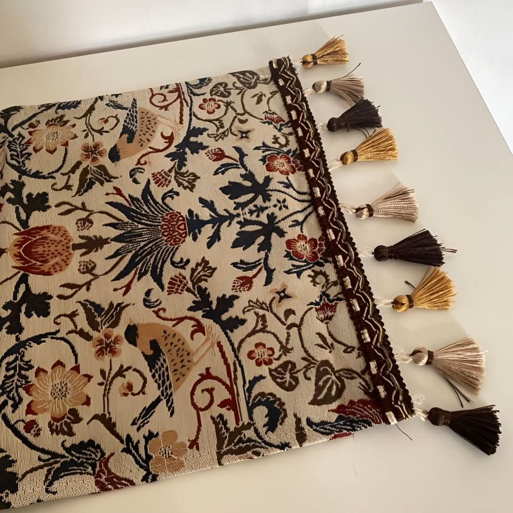 CLASSICLINENS – Elegante camino de mesa con motivos de flores y aves