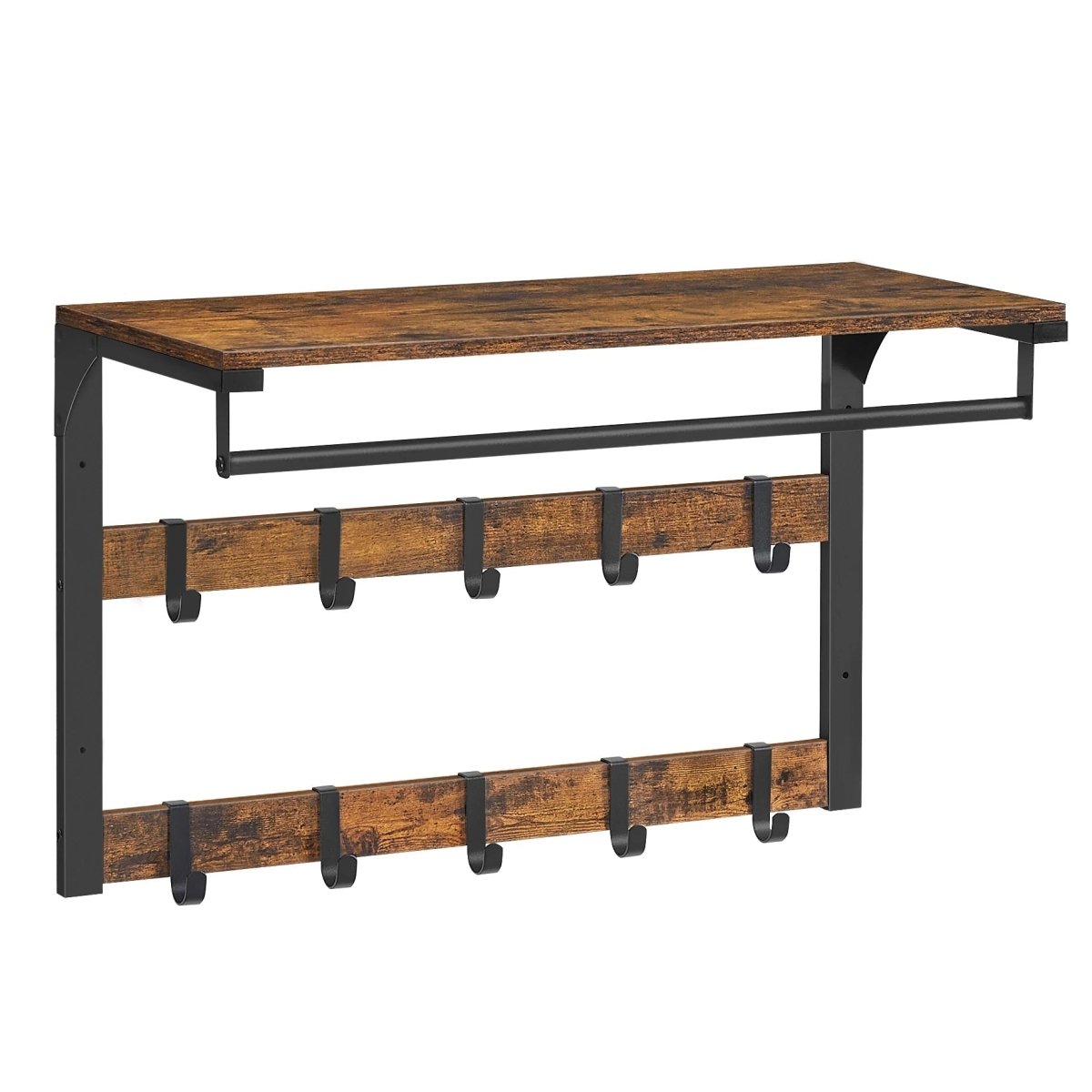 HOOKWELL – Perchero de pared 3 en 1 con estante, ganchos y barra para ropa