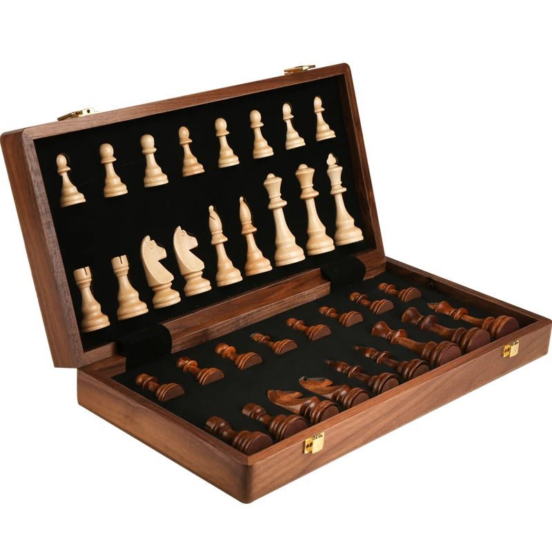 STRATEGIQON – Juego de ajedrez premium de madera con tablero de nogal plegable clásico