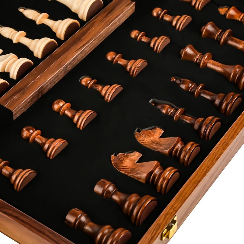 STRATEGIQON – Juego de ajedrez premium de madera con tablero de nogal plegable clásico
