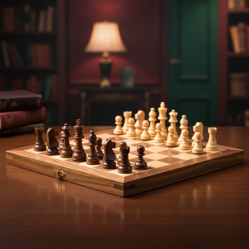 TRAVELCHESS – Tablero de ajedrez portátil de madera magnética para diversión en movimiento