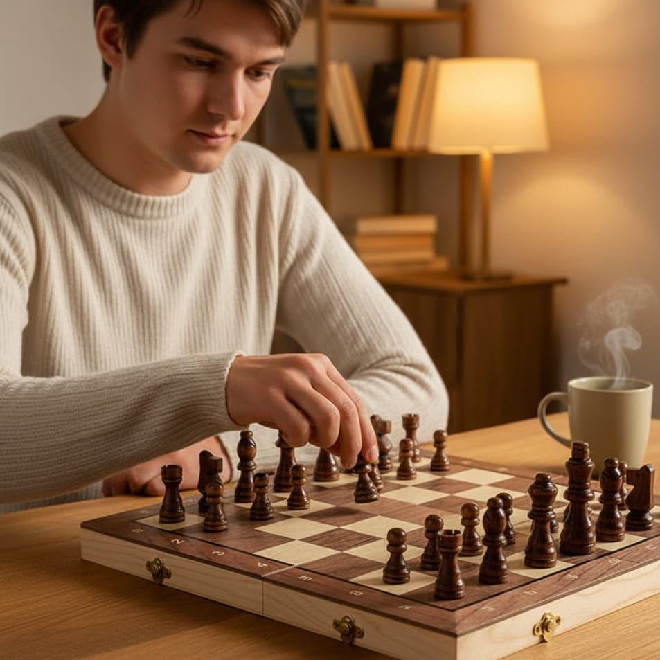 TRAVELCHESS – Tablero de ajedrez portátil de madera magnética para diversión en movimiento