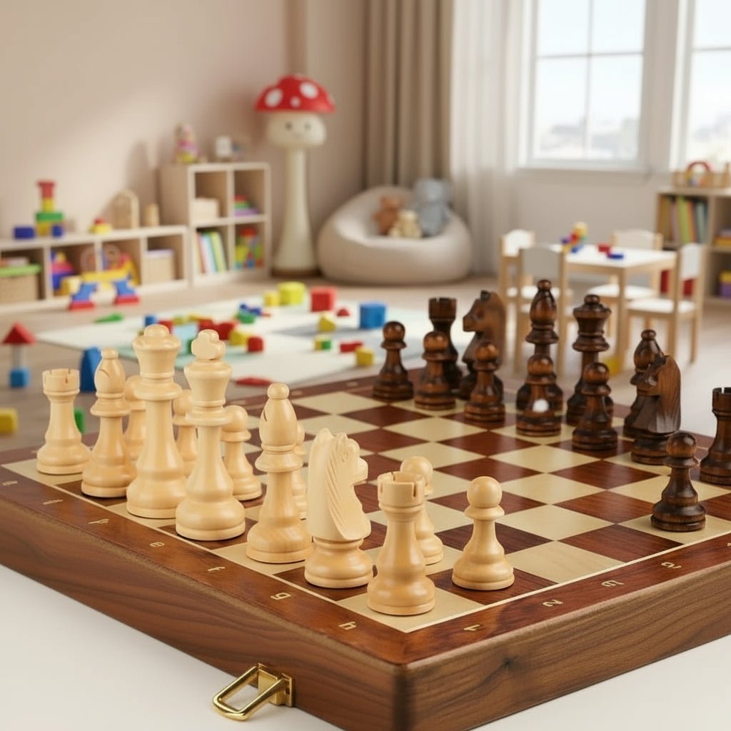 STRATEGIQON – Juego de ajedrez premium de madera con tablero de nogal plegable clásico