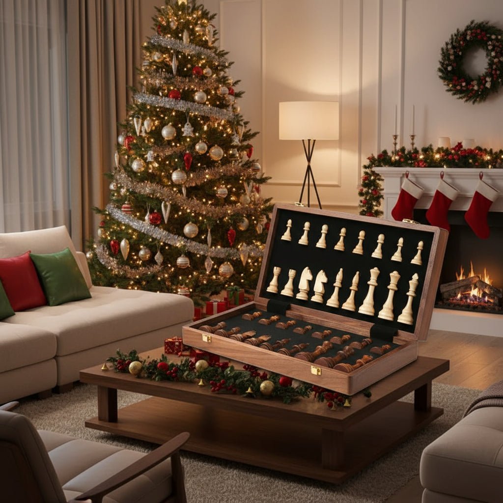 STRATEGIQON – Juego de ajedrez premium de madera con tablero de nogal plegable clásico