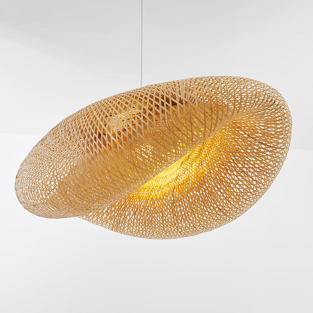 Lámpara colgante de bambú hecha a mano con pantalla de ratán – Lámpara LED de estilo natural