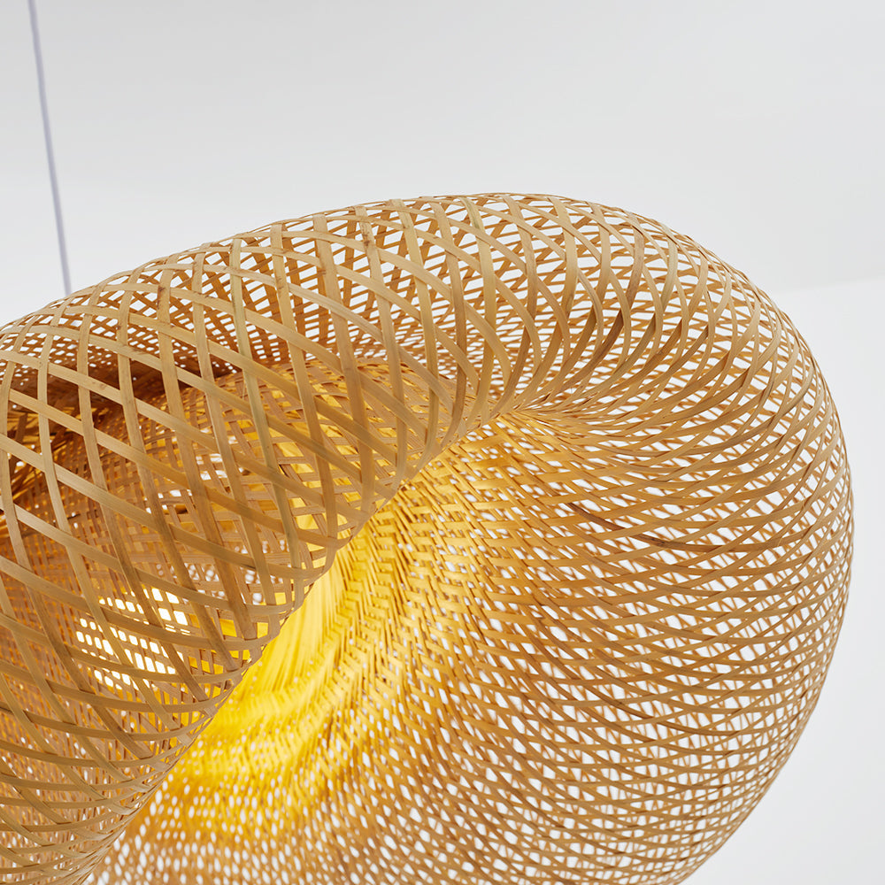 Lámpara colgante de bambú hecha a mano con pantalla de ratán – Lámpara LED de estilo natural