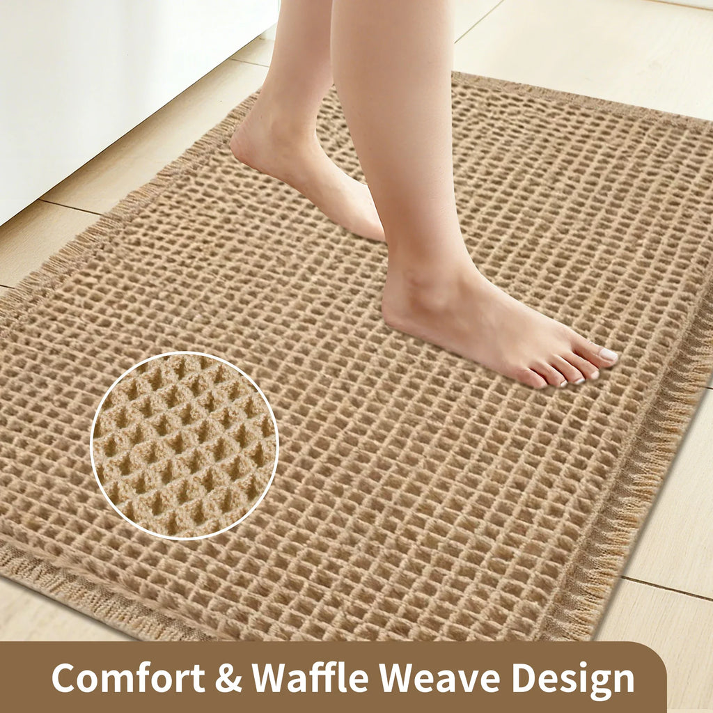 Alfombrilla de Baño Super Absorbente Waffle | Alfombra de Microfibra Antideslizante con Borlas