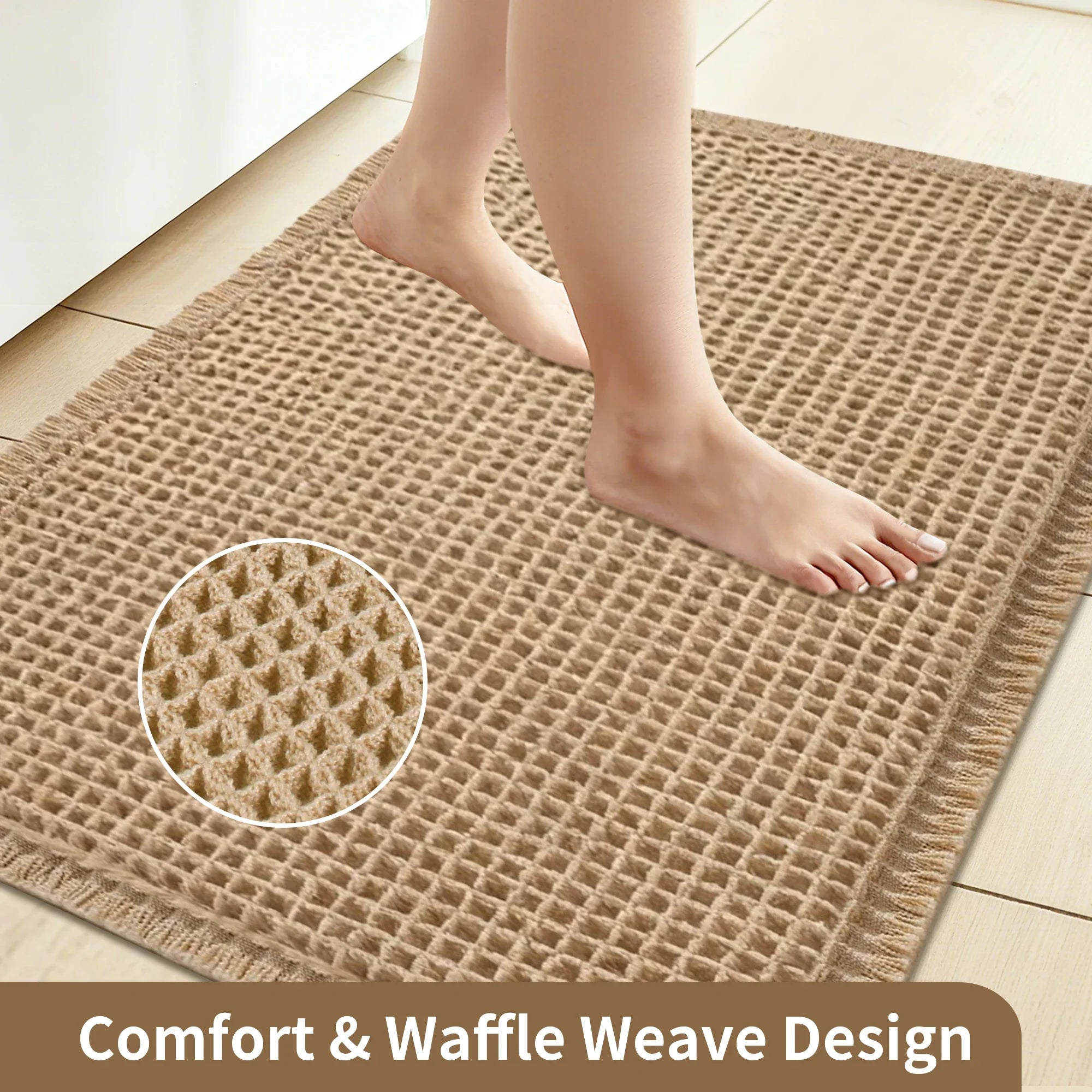 Alfombrilla de Baño Super Absorbente Waffle | Alfombra de Microfibra Antideslizante con Borlas