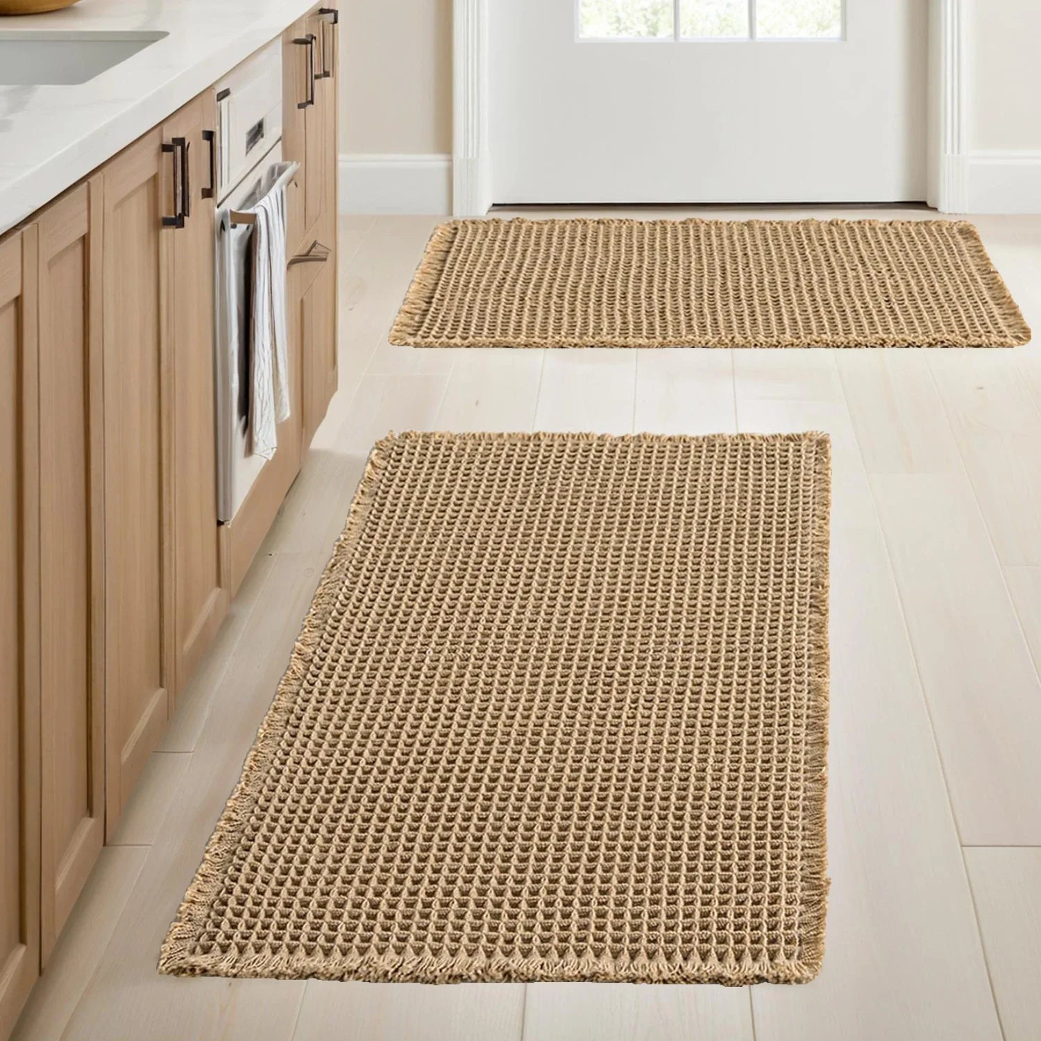 Alfombrilla de Baño Super Absorbente Waffle | Alfombra de Microfibra Antideslizante con Borlas
