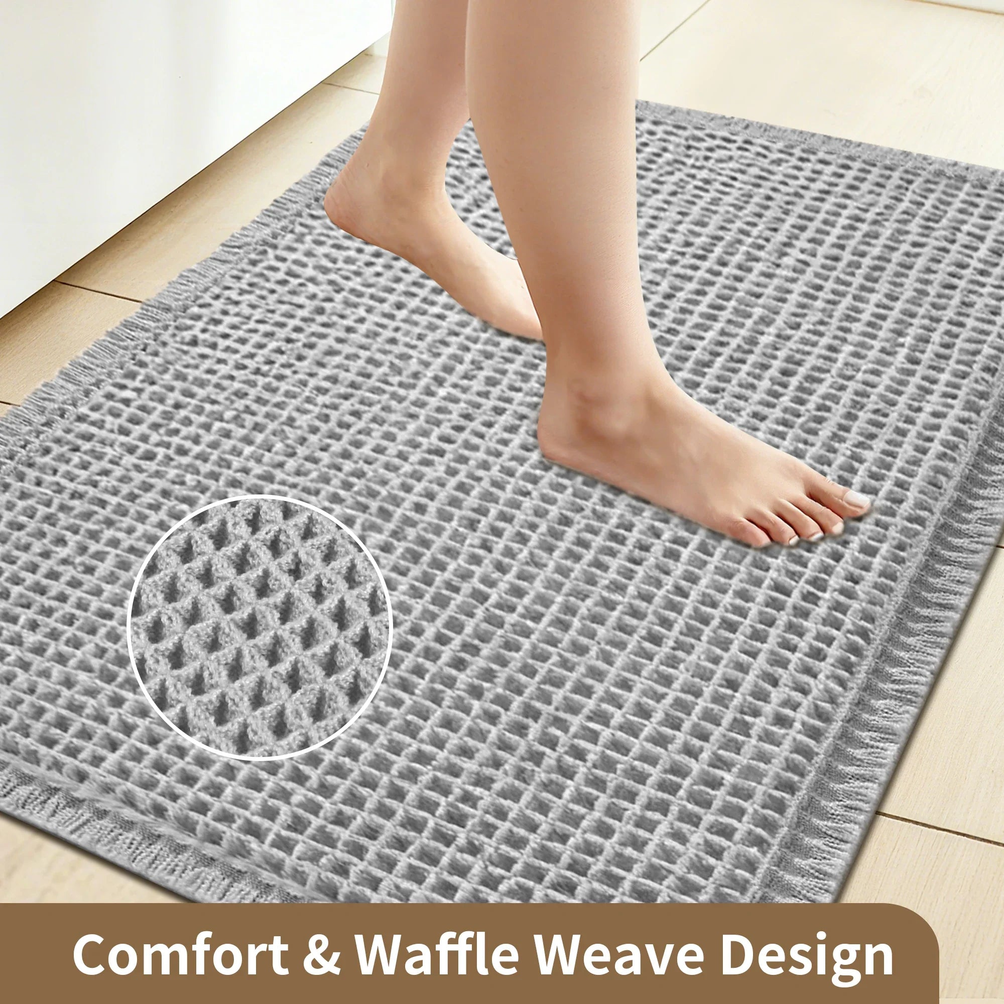 Alfombrilla de Baño Super Absorbente Waffle | Alfombra de Microfibra Antideslizante con Borlas