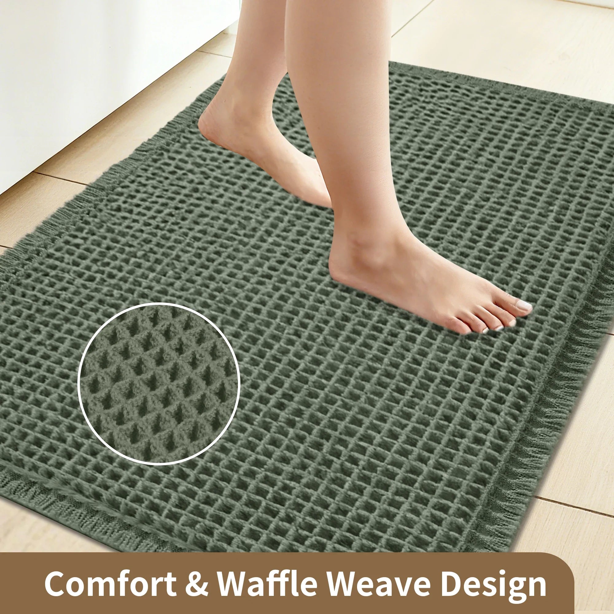 Alfombrilla de Baño Super Absorbente Waffle | Alfombra de Microfibra Antideslizante con Borlas