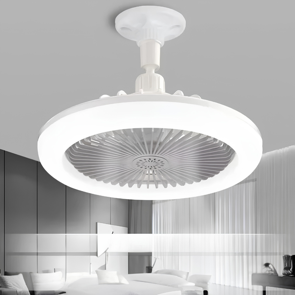 Ventilador de techo con iluminación LED y control remoto – diseño moderno y blanco para dormitorios y salones