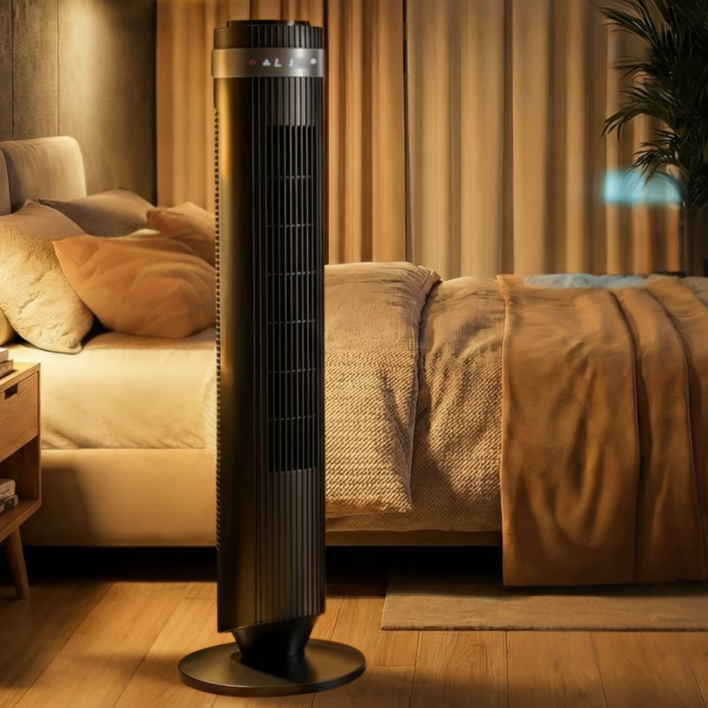 Ventilador de torre sin aspas con enfriamiento silencioso y flujo de aire rápido – diseño esbelto y ahorrador de espacio
