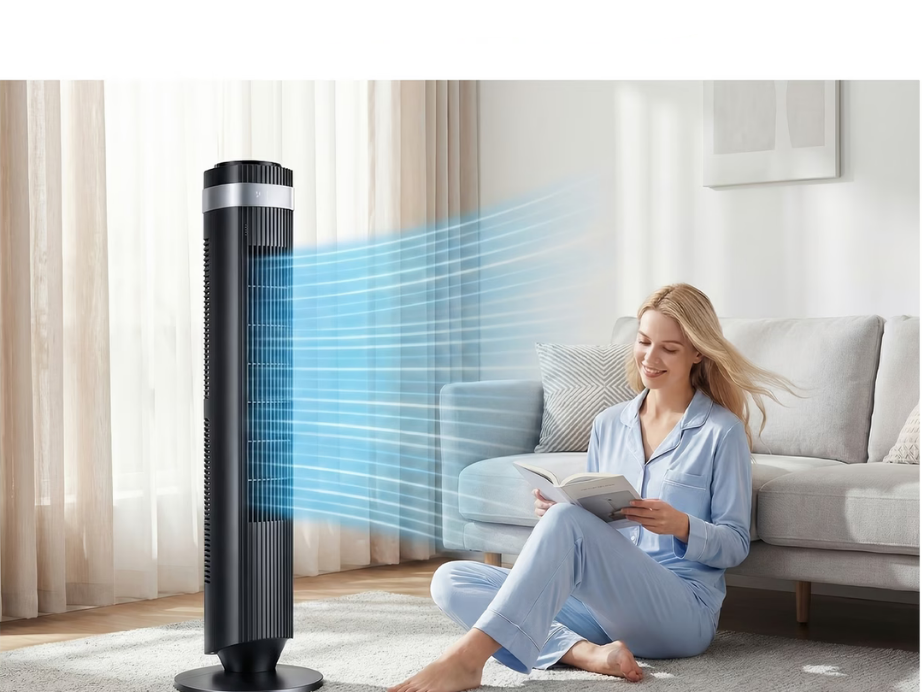 Ventilador de torre sin aspas con enfriamiento silencioso y flujo de aire rápido – diseño esbelto y ahorrador de espacio