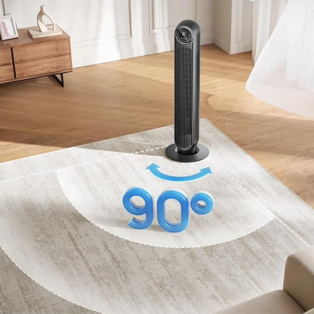 Ventilador de torre con control remoto y 3 configuraciones de velocidad – diseño oscilante y silencioso para dormitorios y salas de estar