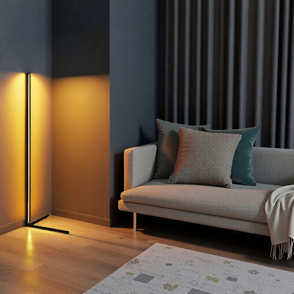 Lámpara de Pie LED Minimalista con Modos de Luz Regulables y Diseño Lineal Moderno