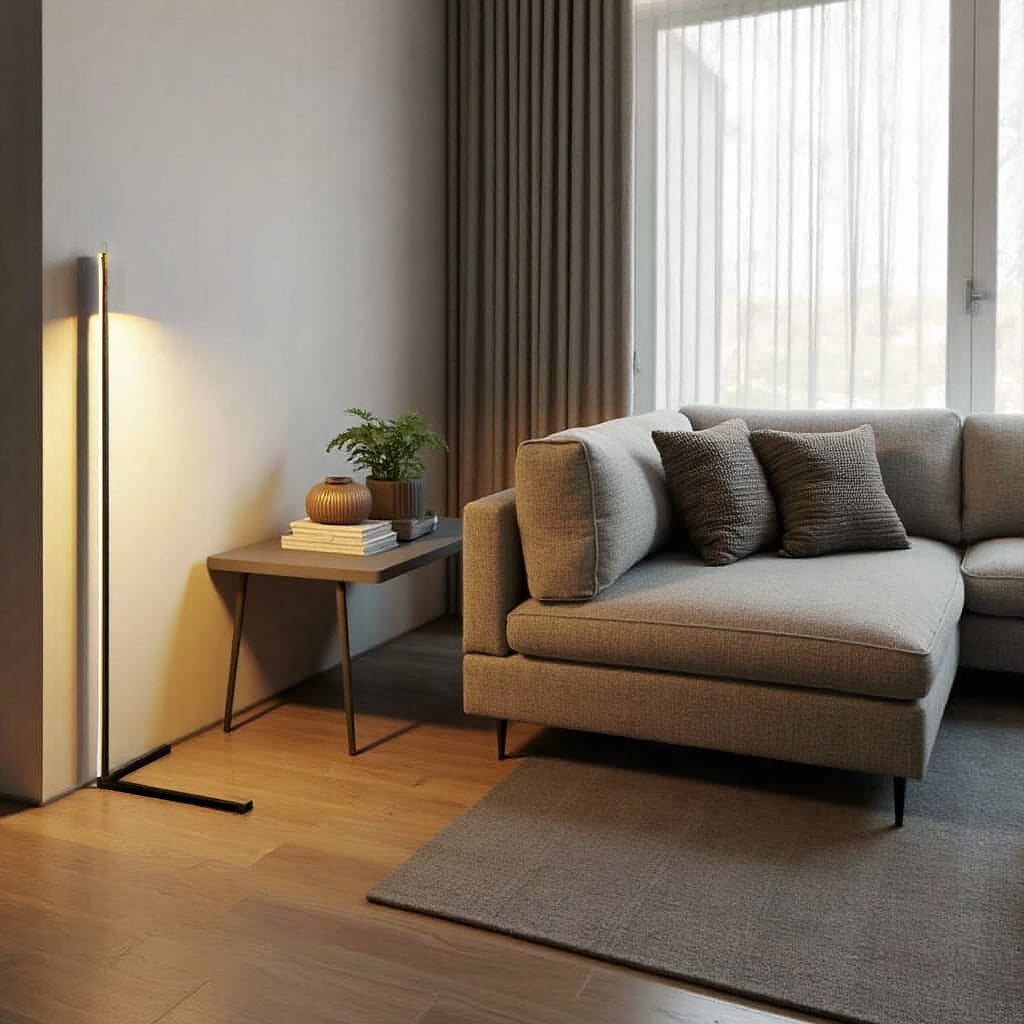 Lámpara de Pie LED Minimalista con Modos de Luz Regulables y Diseño Lineal Moderno