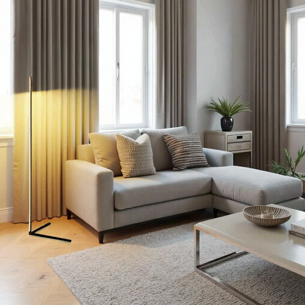 Lámpara de Pie LED Minimalista con Modos de Luz Regulables y Diseño Lineal Moderno