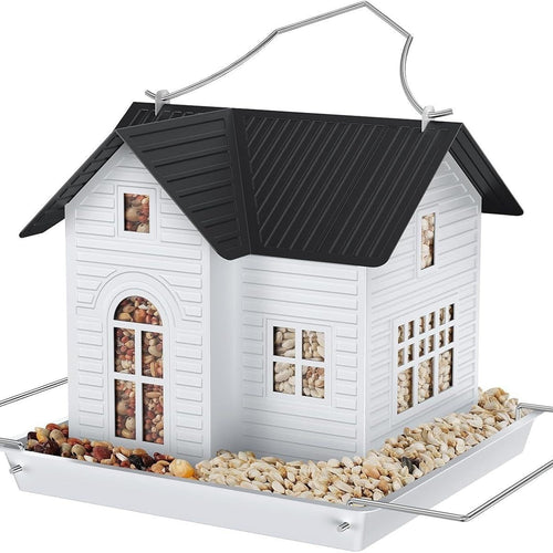 Comedero solar para aves con casa de metal colgante