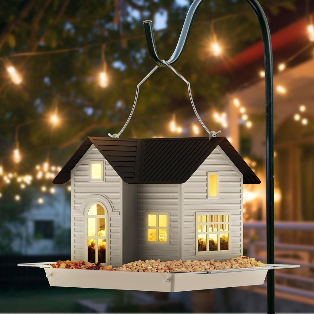Comedero solar para aves con casa de metal colgante