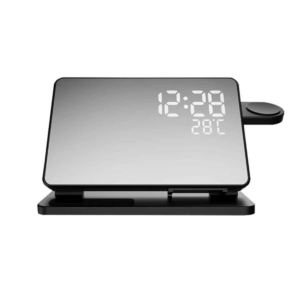 Estación de Carga Rápida 3 en 1 | Dock de Carga Inalámbrica Premium con Reloj Despertador | para Apple iPhone, Watch y AirPods
