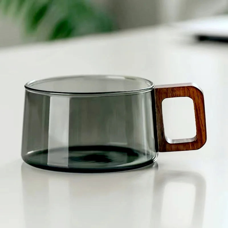 WoodAura – tazas de vidrio borosilicatado de alta calidad – detalles de madera elegantes – elegancia y durabilidad en tu cocina