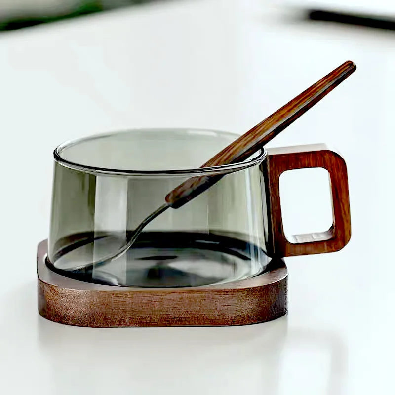 WoodAura – tazas de vidrio borosilicatado de alta calidad – detalles de madera elegantes – elegancia y durabilidad en tu cocina