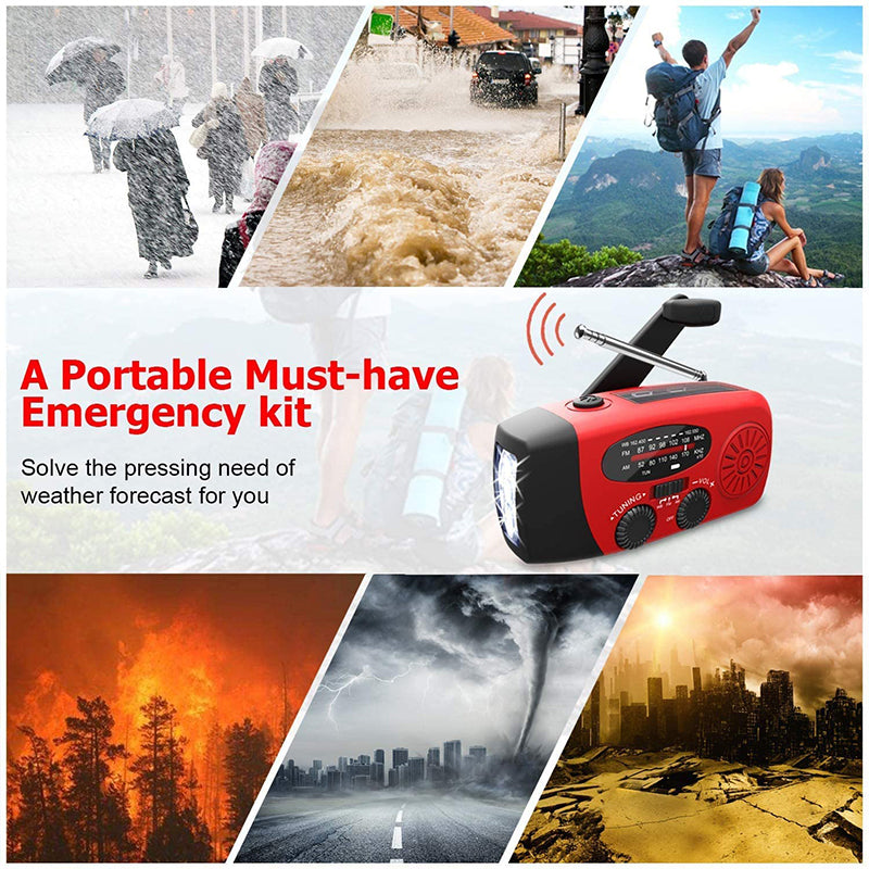 Radio de Emergencia Autopropulsada – Manivela, Solar, Linterna y Powerbank – Radio FM/AM, Indispensable para Desastres y Emergencias