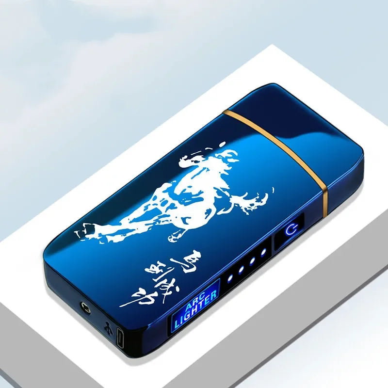 Encendedor de Plasma USB con Doble Llama – Estructura Metálica Azul