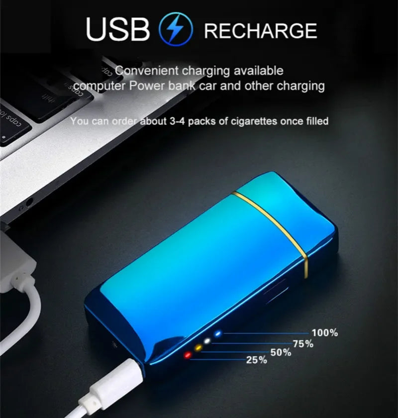 Encendedor de Plasma USB con Doble Llama – Estructura Metálica Azul