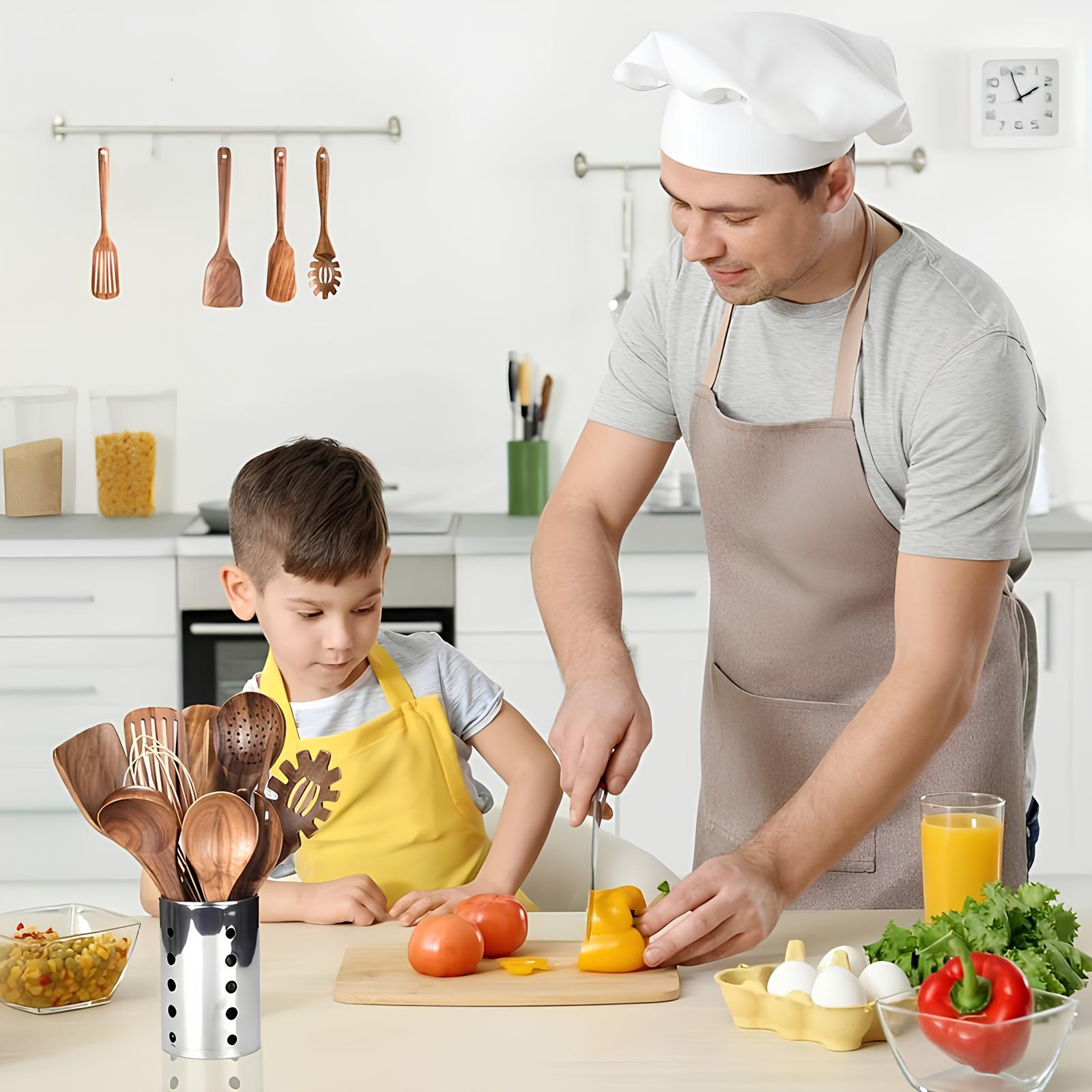 Juego de utensilios de cocina de madera de teca premium (11 piezas) – mango de madera para experiencias culinarias elegantes – estiloso y duradero
