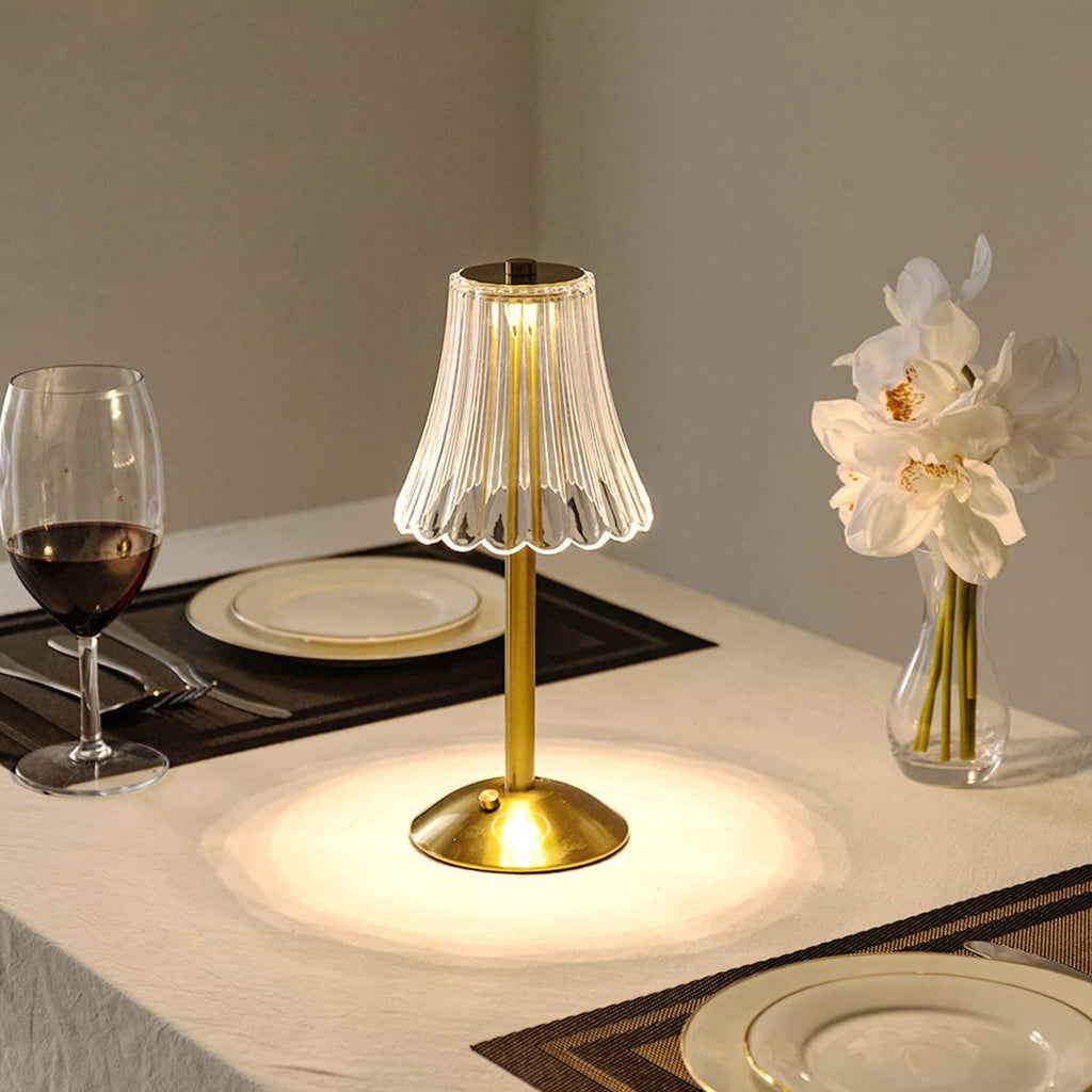 Lámpara de Mesa Cristalina Dorada Inalámbrica con Control Táctil y Regulación de Intensidad – Lámpara Nocturna Moderna para Salones