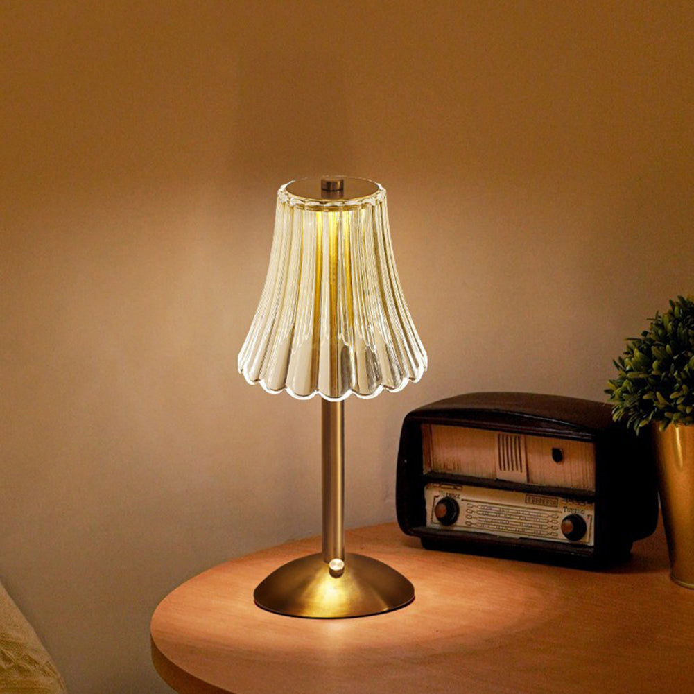 Lámpara de Mesa Cristalina Dorada Inalámbrica con Control Táctil y Regulación de Intensidad – Lámpara Nocturna Moderna para Salones
