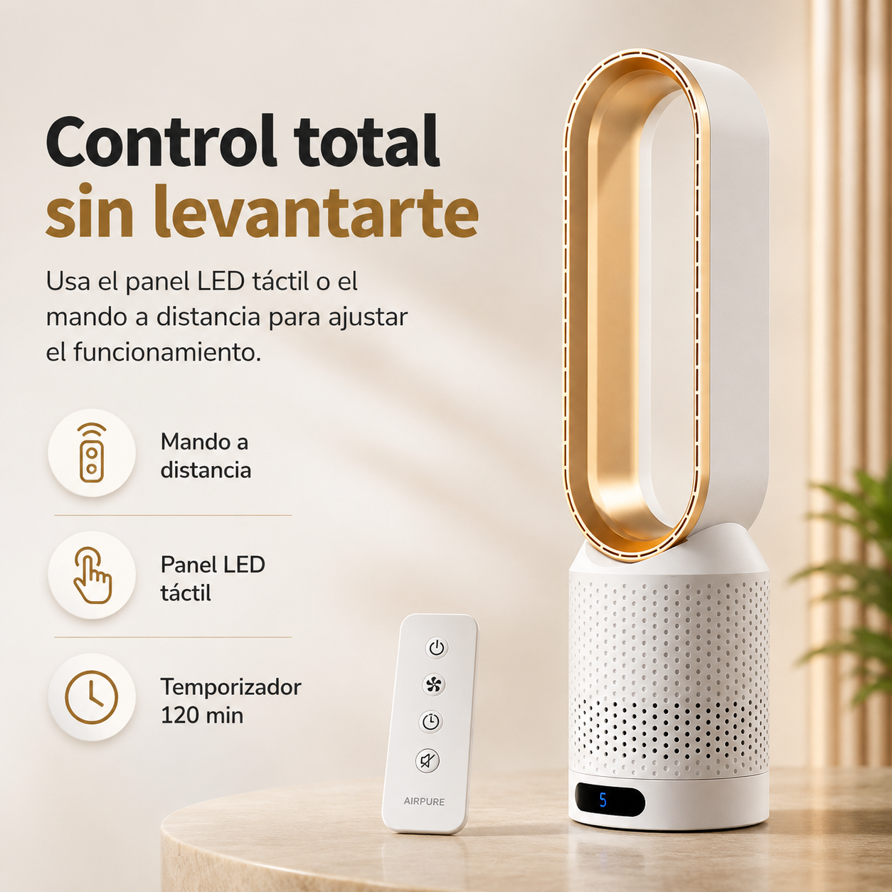 Airpure | Enfriador de aire 3-en-1 con purificador de aire | Oscilación y LED táctil