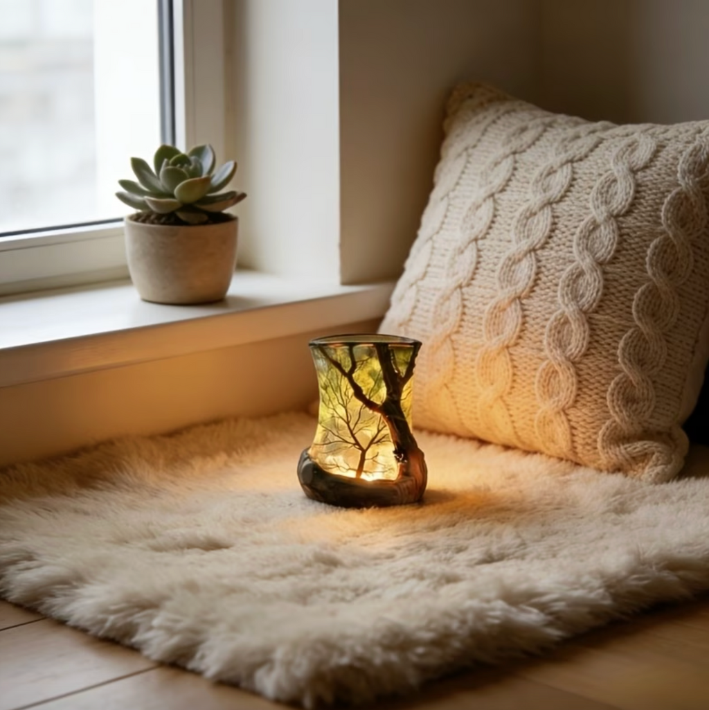 Lámpara de Mesa Diseño Bosque Con Luz LED Cálida