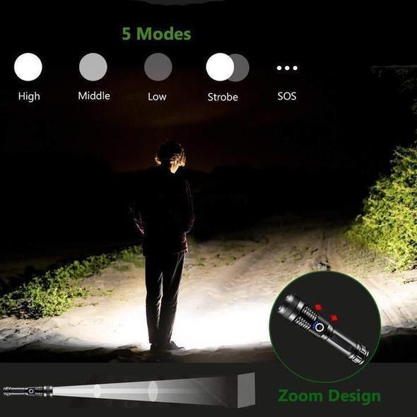 Linterna LED de alto rendimiento MS18 | 100.000 Lúmenes | 18x LEDs Cree XHP70 2.0 | Alcance de 2,3 km | IP56 a prueba de agua | Pantalla de estado OLED | Incl. paquete de batería