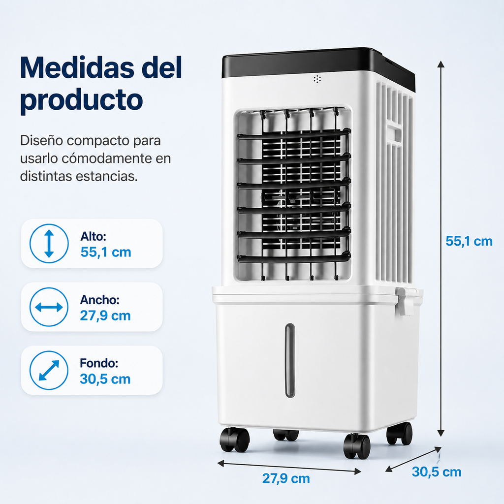 Aire Acondicionado Móvil – tanque de agua de 15L con elementos refrigerantes y 3 velocidades