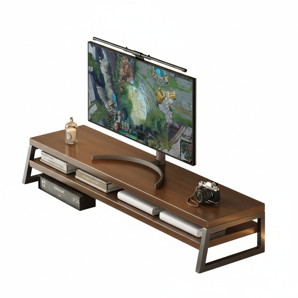 MODERNLIFT - Soporte de Monitor de Madera que Ahorra Espacio con Almacenamiento, Marco de Metal Duradero