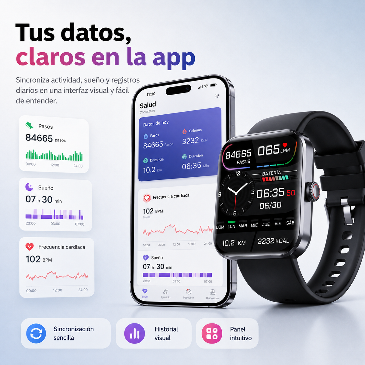 Reloj de glucosa – Reloj de salud – Medición indolora de glucosa en sangre y funciones vitales en tiempo real